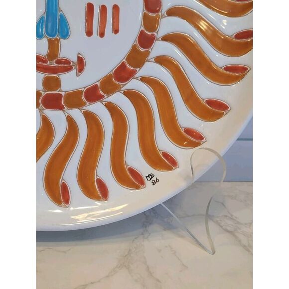 Cerasarda Italy Mario De Biasi 13" Ceramic Tray Autumn Orange Sun Signed MDB86 - Picture 2 of 8